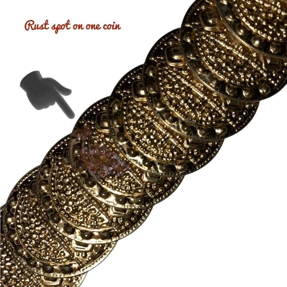 VINTAGE Elastic Medallion Coin Belt in Gold (Tone)